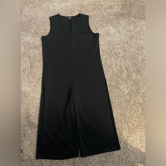 Eileen Fisher Organic Cotton Ponte Jumpsuit Size Medium Easy Fit Cropped Black - Picture 3 of 13